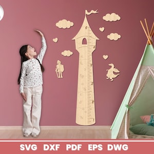 Prinzessin Turm Wachstumstabelle Laser geschnitten, SVG-Datei für Glowforge, Kinderzimmer, Höhenmarkierung, Cricut, Vektor, Sofort Download