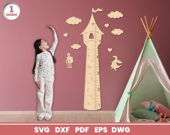 Princess Tower Growth Chart Laser Cut, SVG File for Glowforge, Children&#39;s Room, Height Marker, Cricut, Vector, Instant Download
