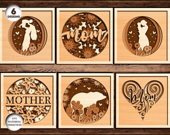 Lot 3D Shadow Box pour la fête des mères, cadeau pour maman SVG, modèle Shadow Box, bricolage cadeau fête des mères, couches découpées au laser, Xtool, Glowforge