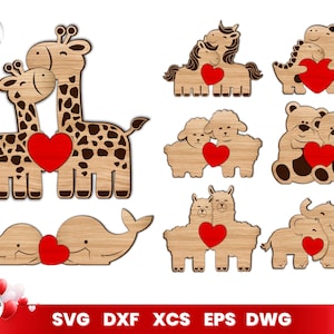 Valentijnsdag dieren puzzelbundel, SVG-bundel voor Glowforge, Valentijnsdagcadeau, Cricut, lasergesneden, vector, Instant Download