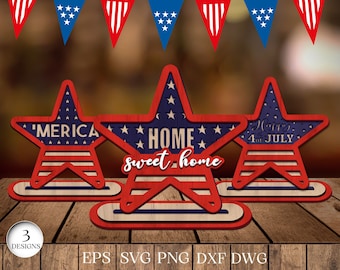 4th of July Stars Laser Cut Bundle, Patriotic Laser Designs, American Flag Stars SVG, Cricut, Vector, Instant Download