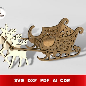 Santa Sleigh Laser Cut SVG, Christmas SVG Bundle for Glowforge, Cricut, Vector, Instant Download