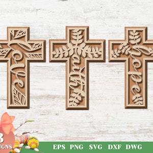 Croix chrétiennes florales découpées au laser, lot SVG pour Glowforge, Pâques, en couches, Cricut, vecteur, téléchargement immédiat