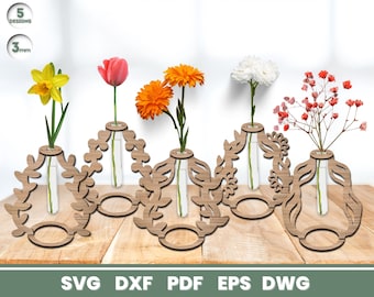 Glass Tube Flowers Vase Laser Cut, Home Decoration, SVG Files for Glowforge, Vector, Instant Download - 3 mm