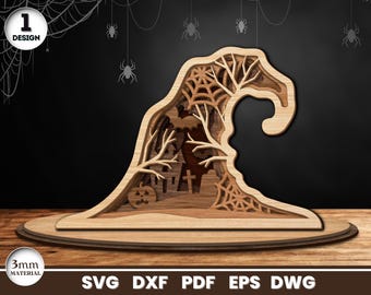 Halloween Witch Hat Laser Cut, Shadow Box, Digital Download Files, Cricut, Vector, Instant Download