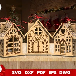 Gingerbread Christmas Houses Laser Cut, SVG Bundle for Glowforge, Christmas Ornament, Cricut, Vector, Instant Download