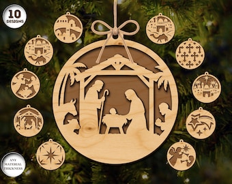 Paquete de adornos navideños de la Natividad, Natividad cortada a láser, Adorno navideño SVG, Adorno para árbol de Navidad, Archivo de corte láser, Xtool, Glowforge