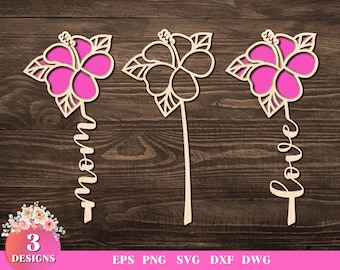 Hibiscus Laser Cut Files, Home Decoration, SVG Files for Glowforge, Nature Svg, Flower Quotes SVG Design, Vector, Instant Download