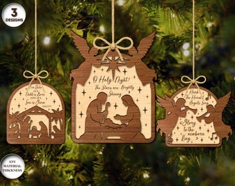 Adornos de Natividad Religiosos Cortados con Láser, Adornos Navideños SVG, Decoración Navideña SVG, Citas Bíblicas, Archivo Cortado con Láser, Xtool, Glowforge