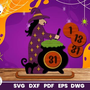 Halloween Witch Countdown Laser Cut, SVG File for Glowforge, Countdown Calendar, Countdown Chart, Cricut, Vector, Instant Download