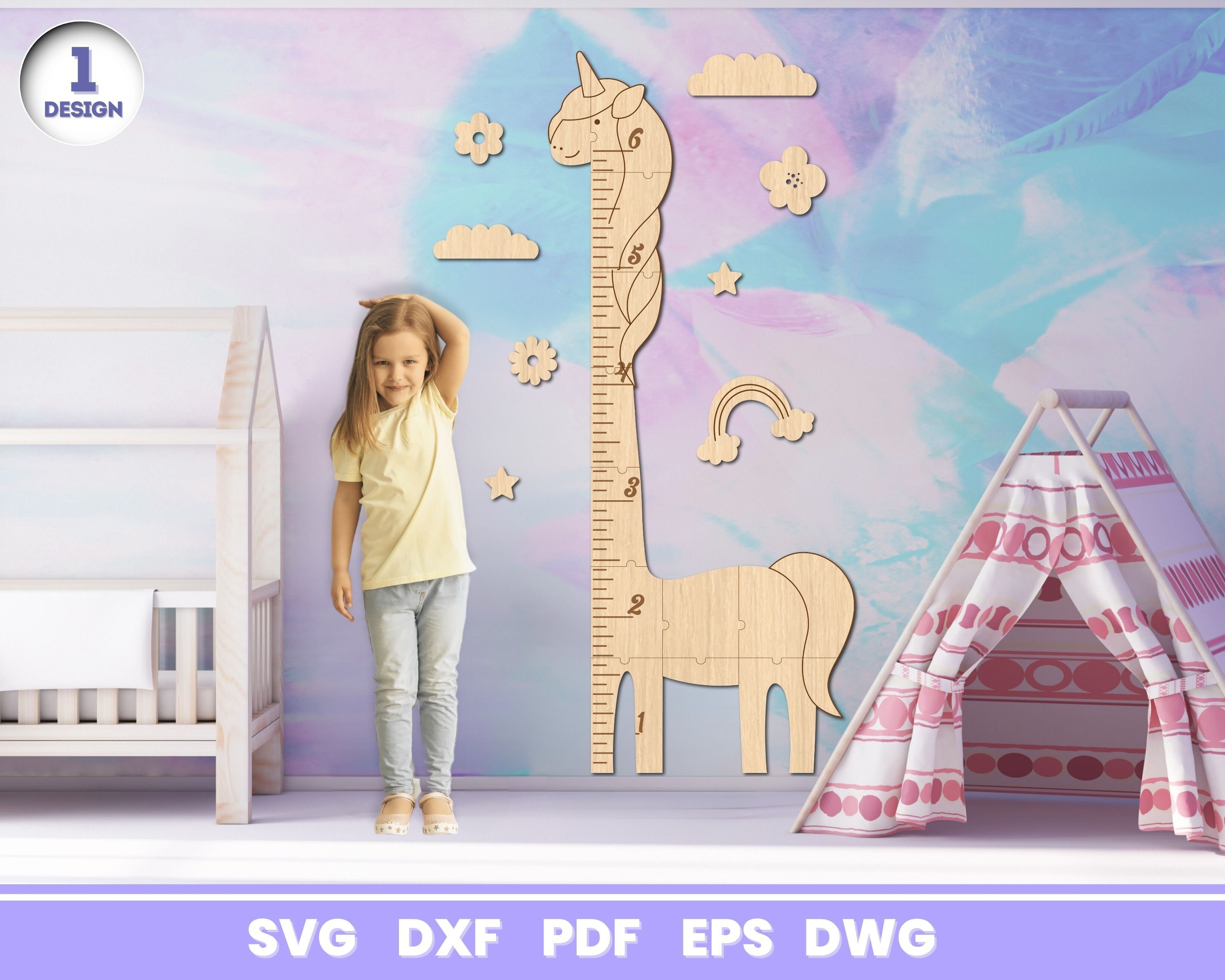 Unicorn Growth Chart Laser Cut, SVG File for Glowforge, Children's Room, Height Marker, Cricut, Vector, Instant Download