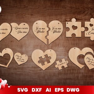 French Valentine&#39;s Day Keychains, SVG Bundle for Glowforge, Valentine&#39;s Day Gift, Cricut, Laser Cut, Vector, Instant Download