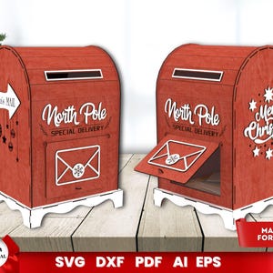 Kerstman mailbox lasergesneden, bestanden voor Glowforge, kerstversiering, brieven aan de kerstman mailbox, Cricut, vector, Instant Download