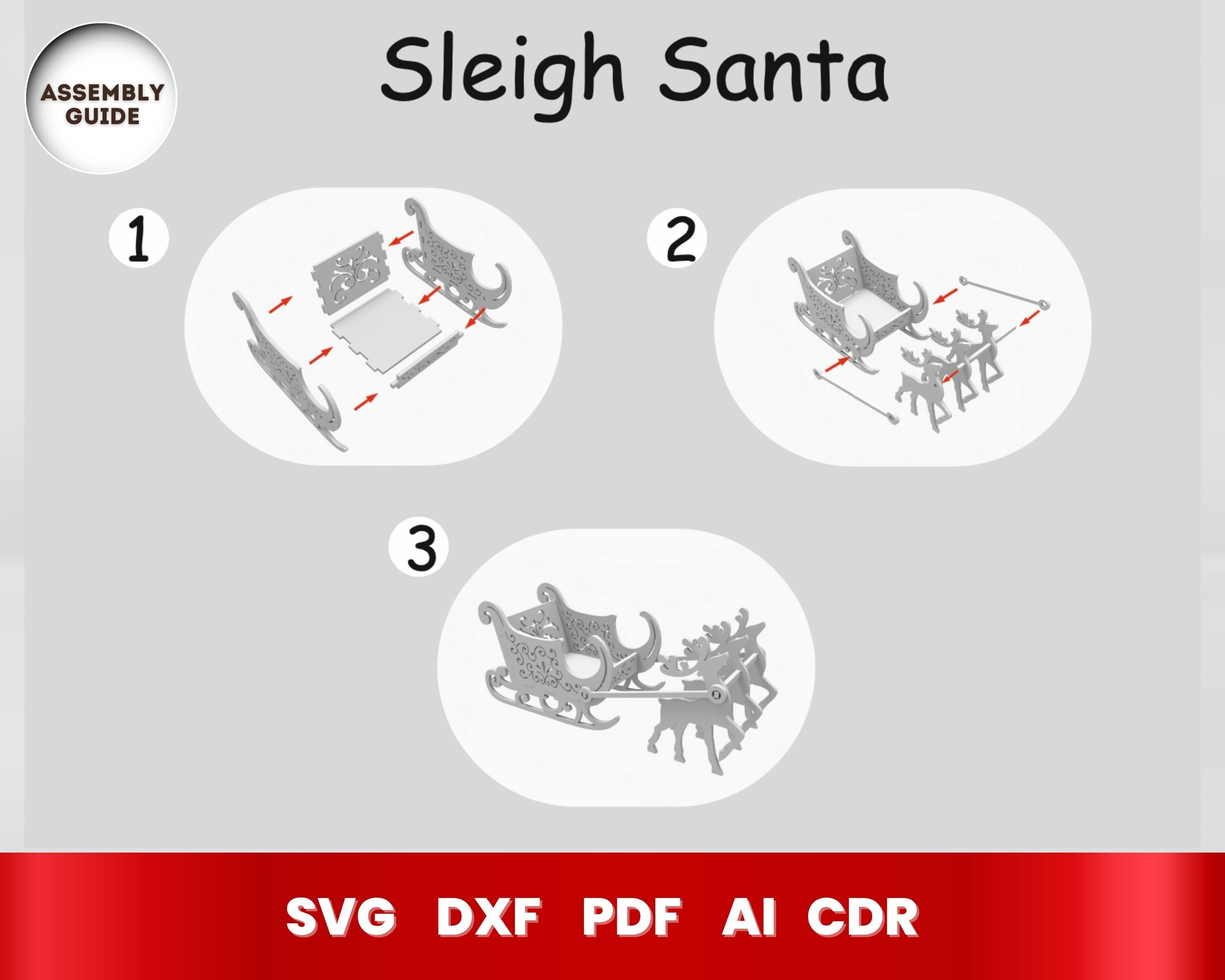 Santa Sleigh Laser Cut SVG, Christmas SVG Bundle for Glowforge, Cricut ...