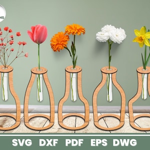 Jarrón de tubo de vidrio cortado con láser, decoración del hogar, archivos SVG para Glowforge, vector, descarga instantánea - 3 mm