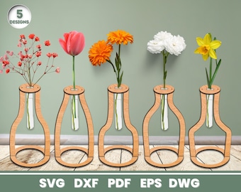 Glass Tube Vase Laser Cut, Home Decoration, SVG Files for Glowforge, Vector, Instant Download - 3 mm