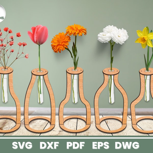 Vase en tube de verre découpé au laser, décoration de la maison, fichiers SVG pour Glowforge, vecteur, téléchargement immédiat - 3 mm