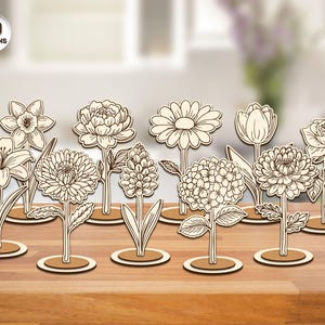 Flowers Laser Cut Bundle, Custom Stand Flowers, Valentine’s Day Gift, Mother’s Day Gift, CNC Cut File, Xtool, Glowforge