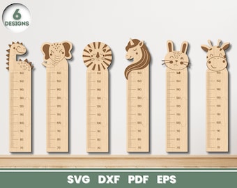 Animals Growth Charts Bundle, SVG Bundle for Glowforge, Children&#39;s Room, Cricut, Vector, Instant Download