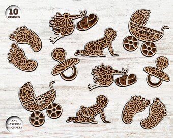 Baby Shower Laser Cut Bundle, Vector Files for Nursery Decor & Gifts, Laser Ready File, Xtool, Glowforge, Layered Design
