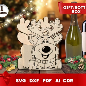 Rentier Wein Box Laser Cut, Weihnachtsgeschenk Box SVG Bundle für Glowforge, CNC, Vektor, Instant Download