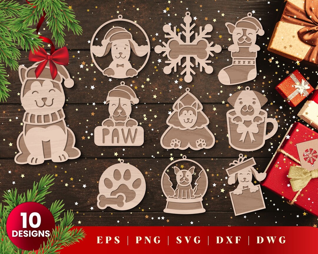 Dog Christmas Ornaments Laser Cut, SVG Bundle for Glowforge, Dog Lover ...