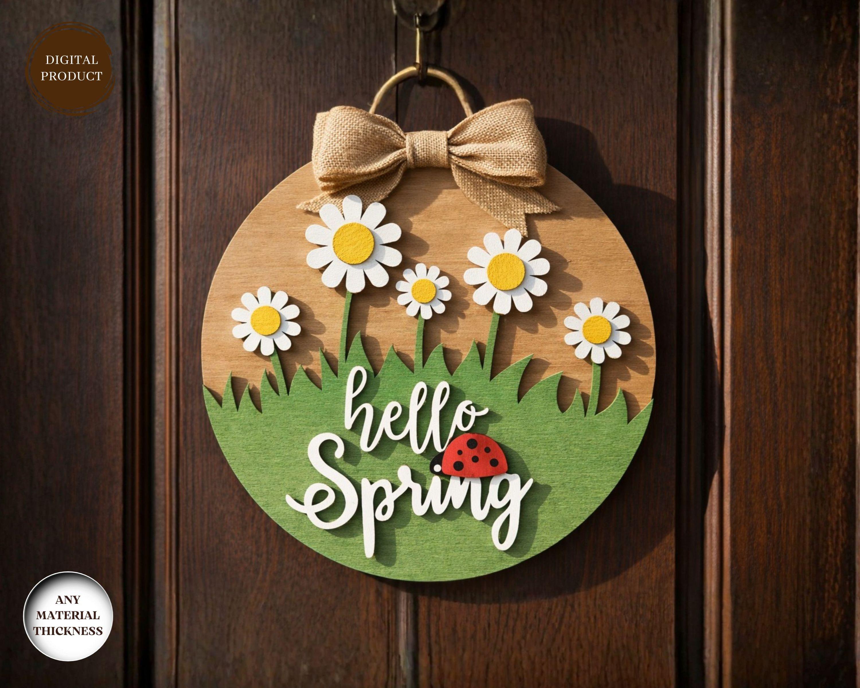 Spring Flowers Door Sign Laser Cut Bundle, Round Door Hanger Svg, Porch ...