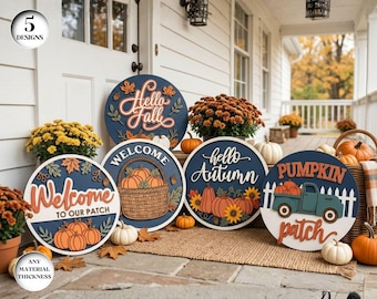 Fall Door Hanger Laser Cut Bundle, Round Door Sign Svg, Porch Front Door Decor, Rustic Decor, Welcome Autumn Sign, Xtool, Glowforge
