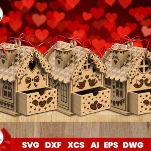 Scatole regalo per la casa di San Valentino, file SVG per scatole di San Valentino, bundle SVG per Glowforge, file tagliato al laser, Cricut, vettore, download immediato