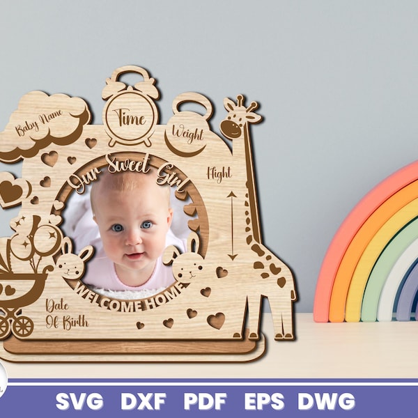 Baby Girl Photo Frame Laser Cut, Child Metrica, Baby Announcement, Cricut, Vector, Instant Download