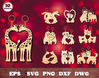 Valentines Animals Couple Keychain SVG, Laser Cut, Glowforge, Valentines Day, Wooden, Cricut, Vector, Instant Download