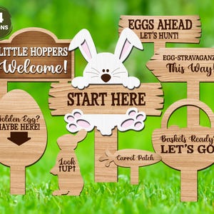 Paquete SVG de búsqueda de huevos de Pascua definitivo, corte láser de Pascua, letreros de búsqueda de huevos de Pascua, accesorios de búsqueda de Pascua, decoración de Pascua Svg, Xtool, Glowforge