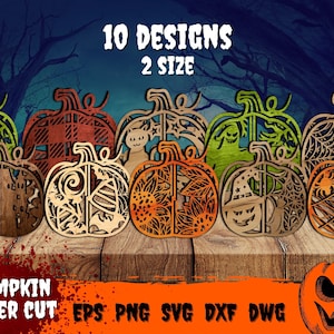 3D Halloween Pumpkin Laser Cut, Set of 10 SVG Bundle for Glowforge, 4mm, 6mm, Cricut, Vector, Instant Download, svg, png, eps, dxf, dwg