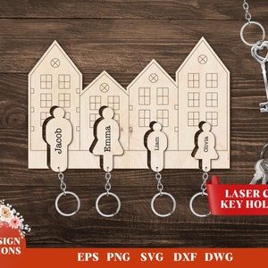 Familie sleutelhouders lasergesneden bestanden, huisdecoratie, SVG-bestanden voor Glowforge, familie sleutelhanger Svg, Vector, Instant Download