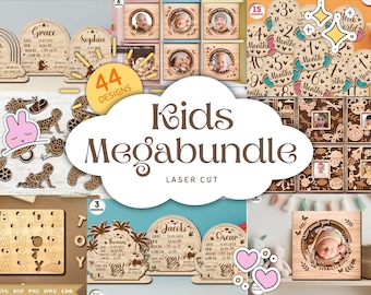Kids Laser Cut Mega Bundle, Baby Photo Frames, Baby Laser Cut, 3D Laser Cut SVG, Multilayer Design, Laser Ready File, Xtool, Glowforge