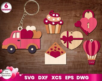 Valentine's Day Keychains Laser Cut , SVG Bundle for Glowforge, Valentine's Day Gift, Cricut, Laser Cut, Vector, Instant Download