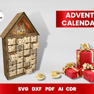 Kerst adventskalender lasergesneden, SVG-bundel voor Glowforge, Christmas, Cricut, Vector, Instant Download, svg, png, eps, dxf, dwg