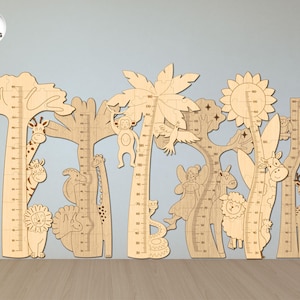 Hoogtemeter dieren lasergesneden bundel, groeimeter kinderkamer, decor kinderkamer, kindergroeiliniaal, Xtool, Glowforge