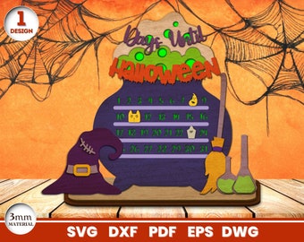 Witch Cauldron Countdown Laser Cut, SVG File for Glowforge, Countdown Calendar, Countdown Chart, Cricut, Vector, Instant Download