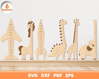 Animals Height Charts Bundle, SVG Bundle for Glowforge, Children&#39;s Room, Cricut, Vector, Instant Download