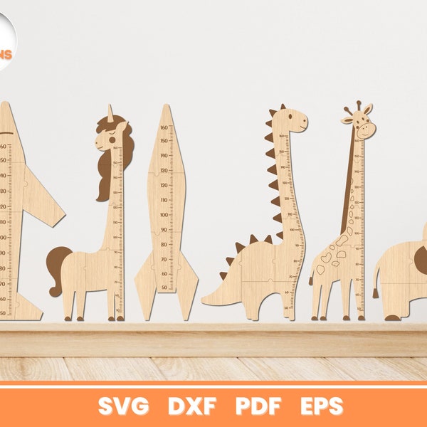 Animals Height Charts Bundle, SVG Bundle for Glowforge, Children's Room, Cricut, Vector, Instant Download