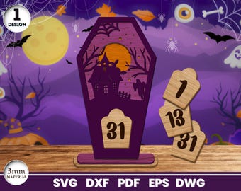 Halloween Coffin Countdown Calendar Laser Cut, SVG File for Glowforge, Countdown Chart, Cricut, Vector, Instant Download