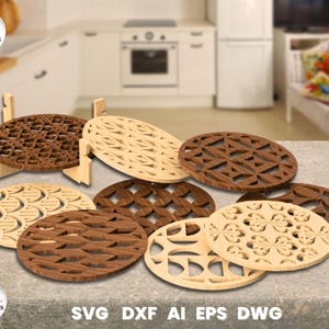Wooden Round Coasters Laser Cut, Drink Coaster, SVG Bundle for Glowforge, Cricut, Vector, Instant Download