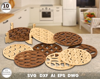 Wooden Round Coasters Laser Cut, Drink Coaster, SVG Bundle for Glowforge, Cricut, Vector, Instant Download