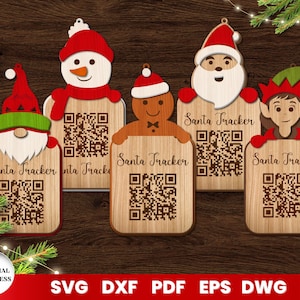 Rastreador de Papai Noel de Natal, corte a laser, SVG de Natal, Glowforge, escaneie para rastrear o Papai Noel, madeira, Cricut, vetor, download instantâneo
