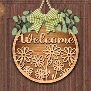 Welcome Floral Door Sign Laser Cut, Wooden Door Hanger, Spring Door Hanger, Round Door Sign SVG, Xtool, Glowforge, Laser Cut File