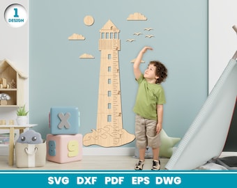 Lighthouse Height Chart Laser Cut, SVG File for Glowforge, Children's Room, Height Marker, Cricut, Vector, Instant Download