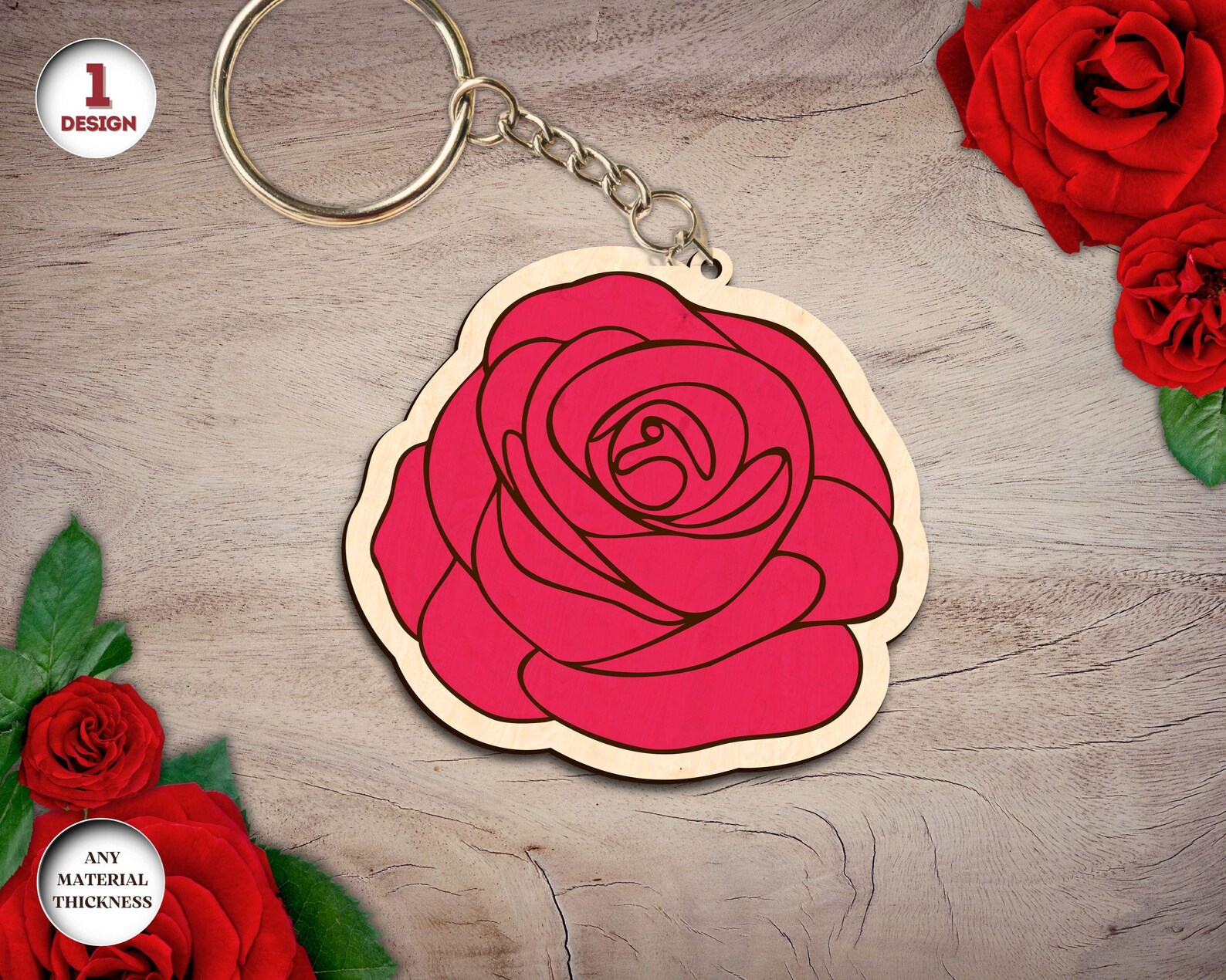 Flowers Keychains Laser Cut Bundle, Flowers Keyrings Svg, Wood Engraved ...