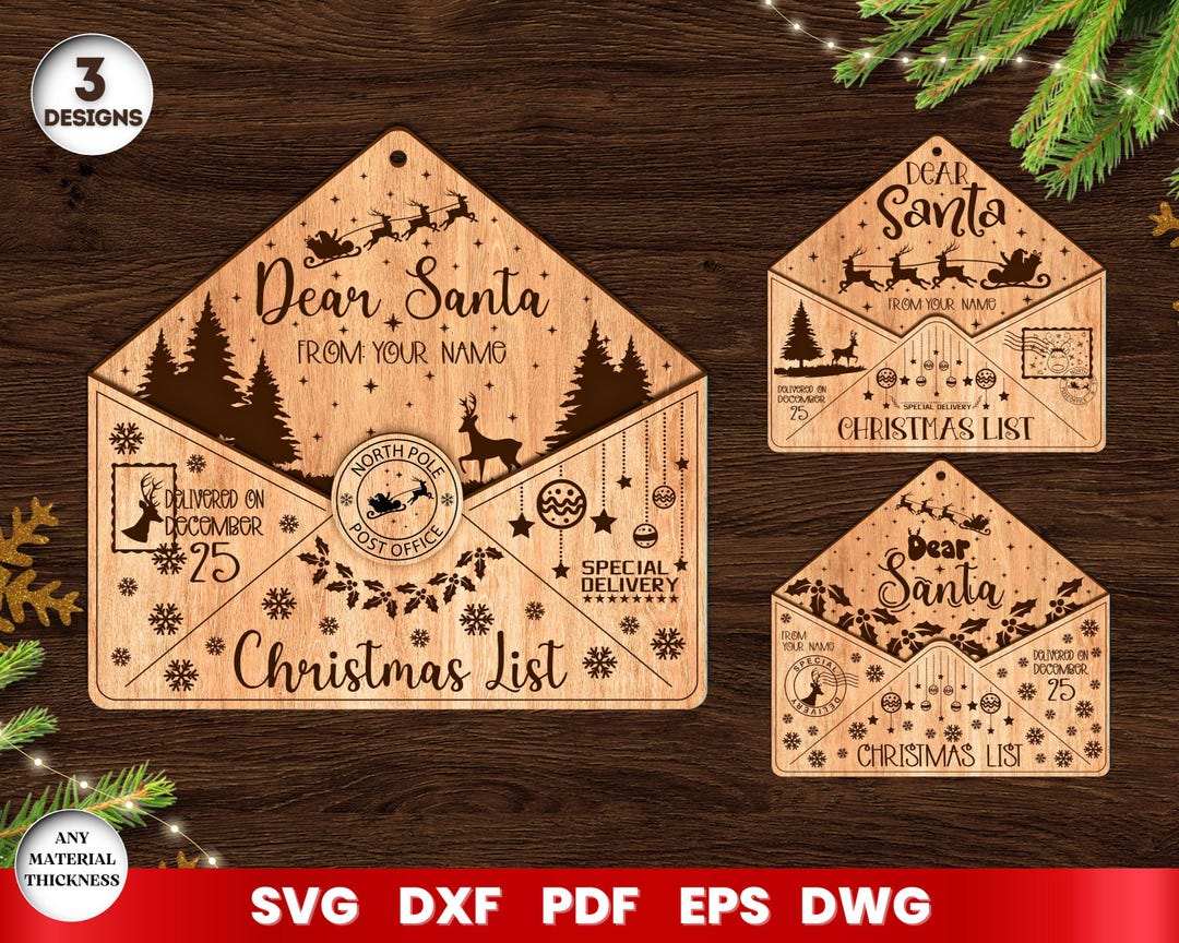 Letter to Santa Envelopes Laser Cut, Dear Santa Ornament Svg, SVG File ...