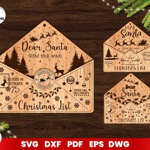 Lettre au père Noël enveloppes découpées au laser, svg cher père Noël ornement, fichier SVG pour Glowforge, Cricut, vecteur, téléchargement immédiat